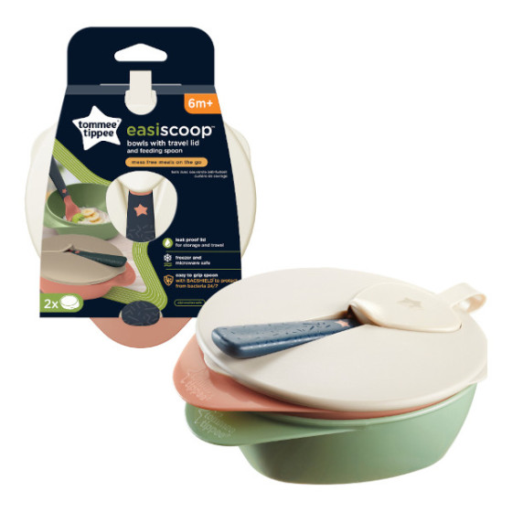 Tommee Tippee Miseczka do karmienia z pokrywą i łyżeczką 2 sztuki