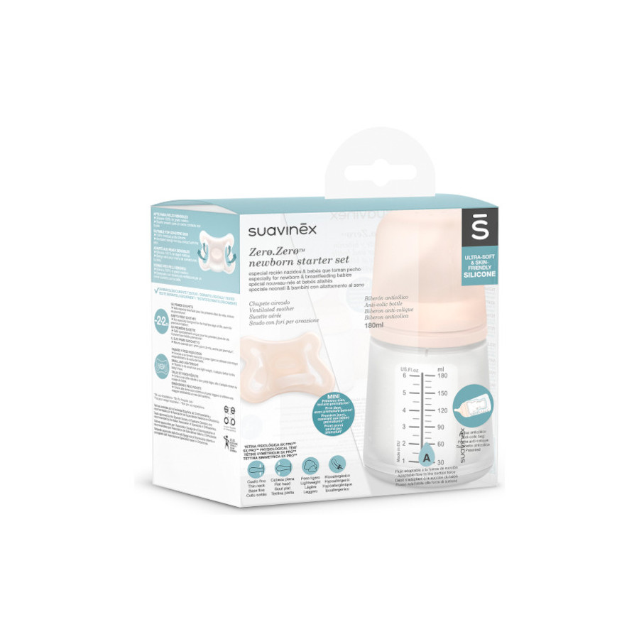 Suavinex Butelka ZERO ZERO 180ml 0M+ A i smoczek uspokajający -2-2m