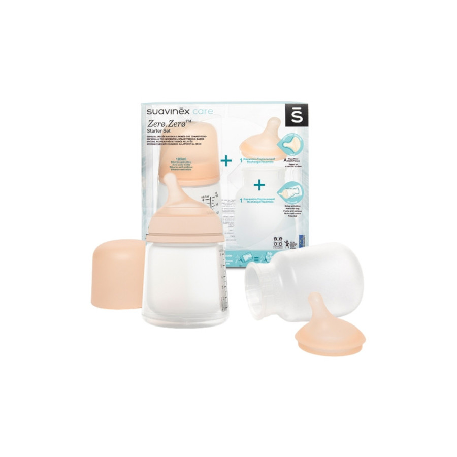 Suavinex Butelka ZERO ZERO Zestaw 180ml regulowany przepływ 0m+ A