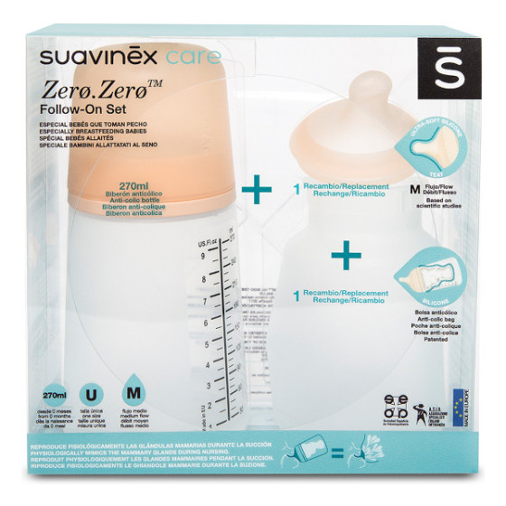 Suavinex Butelka ZERO ZERO Zestaw 270ml średni przepływ 3m+ M