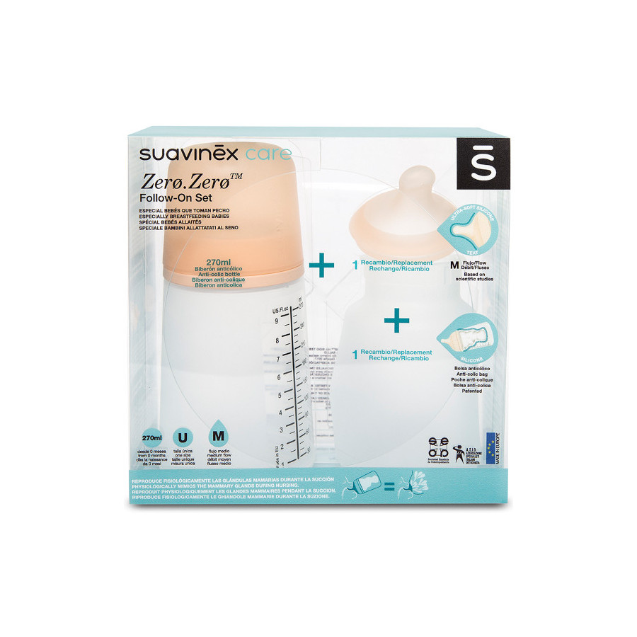 Suavinex Butelka ZERO ZERO Zestaw 270ml średni przepływ 3m+ M