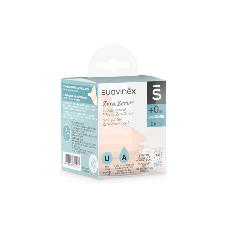 Suavinex Smoczek do butelki ZERO ZERO 0m+ A regulowany 2 sztuki