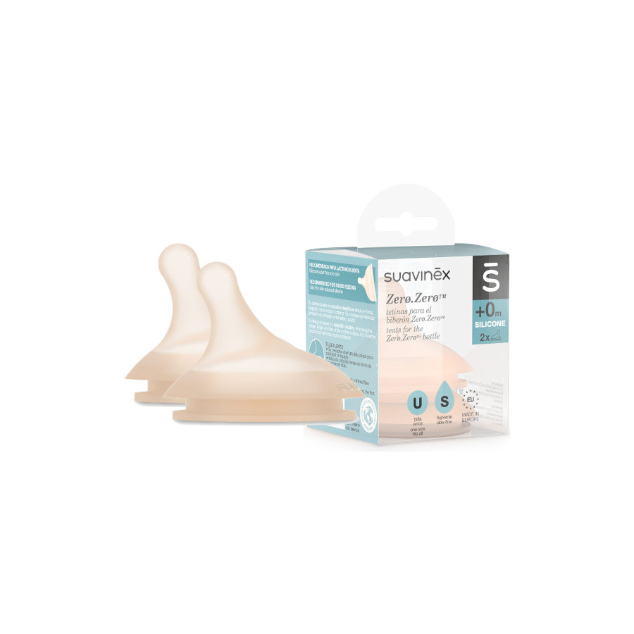 Suavinex Smoczek do butelki ZERO ZERO 0m+ S wolny przepływ 2 sztuki