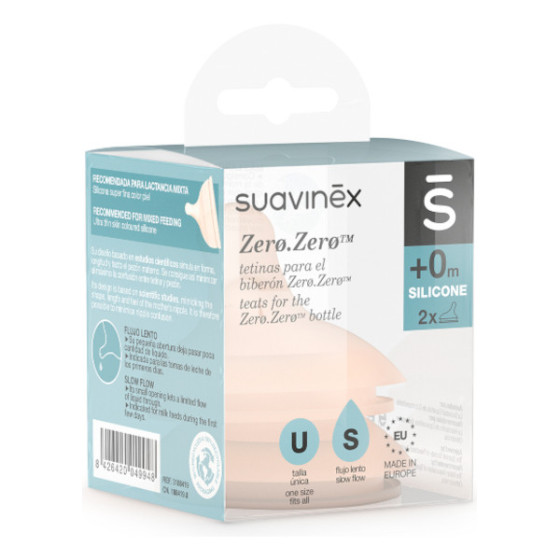 Suavinex Smoczek do butelki ZERO ZERO 0m+ S wolny przepływ 2 sztuki