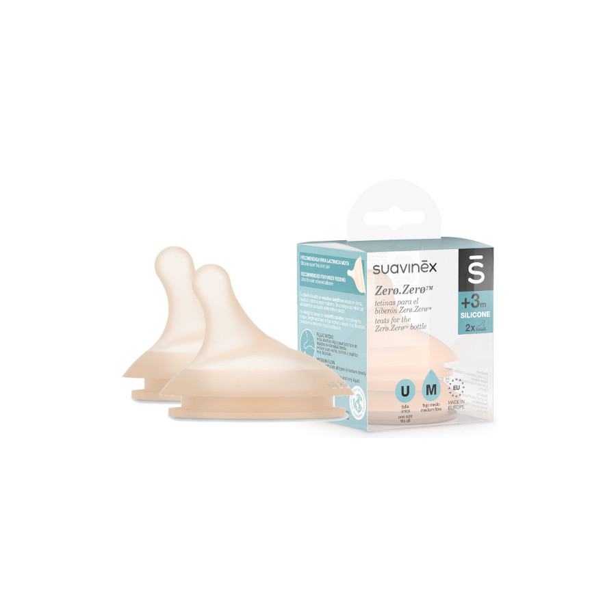 Suavinex Smoczek do butelki ZERO ZERO 3m+ M średni przepływ 2 sztuki