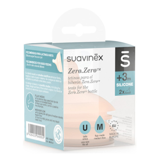 Suavinex Smoczek do butelki ZERO ZERO 3m+ M średni przepływ 2 sztuki
