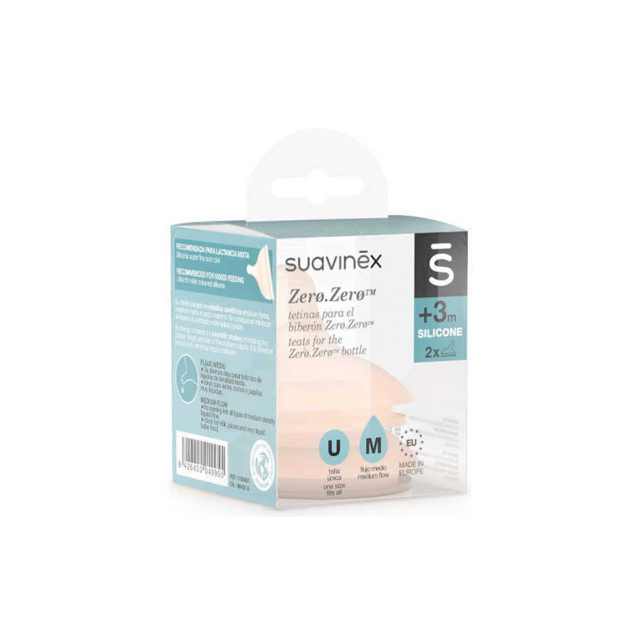 Suavinex Smoczek do butelki ZERO ZERO 3m+ M średni przepływ 2 sztuki