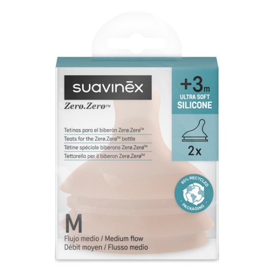 Suavinex Smoczek do butelki ZERO ZERO 3m+ M średni przepływ 2 sztuki