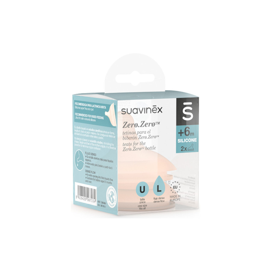 Suavinex Smoczek do butelki ZERO ZERO 6m+ L szybki przepływ 2 sztuki