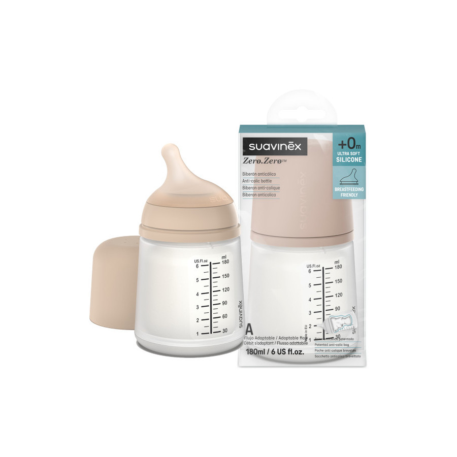 Suavinex Butelka ZERO ZERO antykolkowa 180ml smoczek 0m+ A