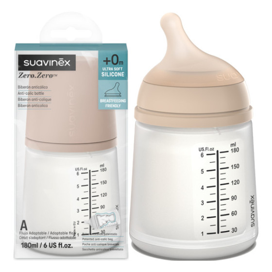 Suavinex Butelka ZERO ZERO antykolkowa 180ml smoczek 0m+ A