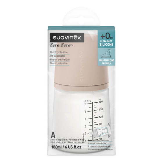 Suavinex Butelka ZERO ZERO antykolkowa 180ml smoczek 0m+ A