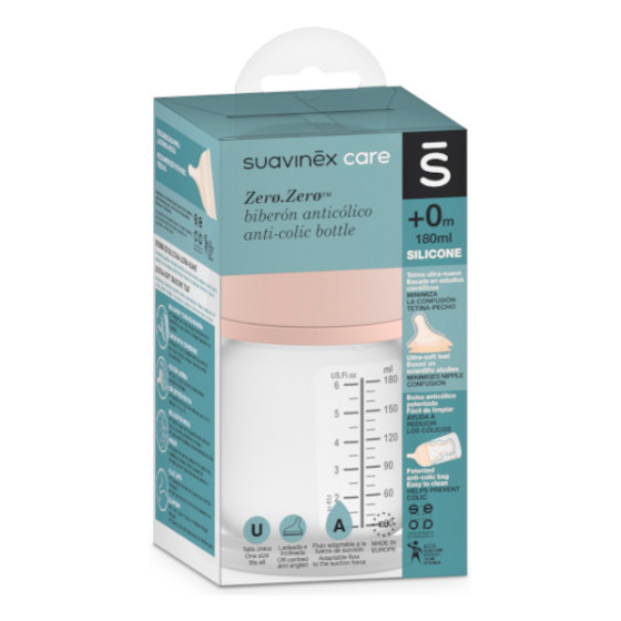 Suavinex Butelka ZERO ZERO antykolkowa 180ml smoczek 0m+ A