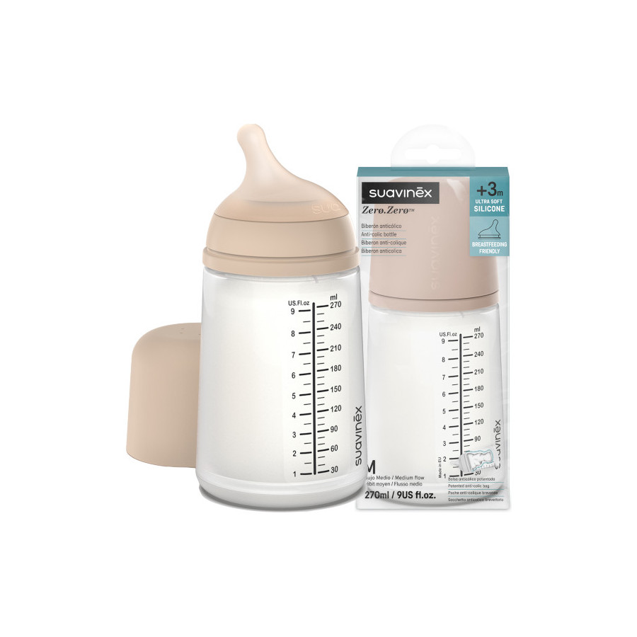Suavinex Butelka ZERO ZERO antykolkowa 270ml smoczek 3m+ M