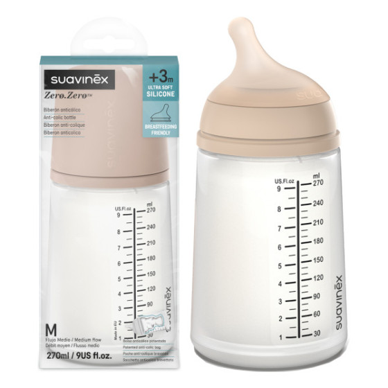 Suavinex Butelka ZERO ZERO antykolkowa 270ml smoczek 3m+ M