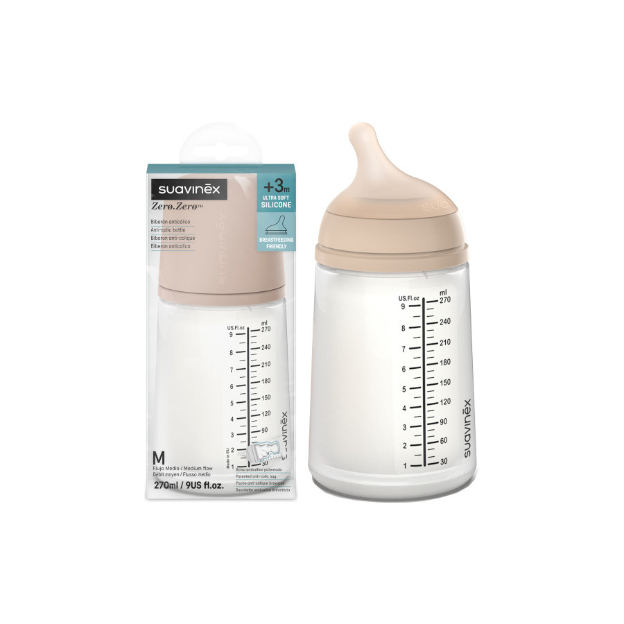 Suavinex Butelka ZERO ZERO antykolkowa 270ml smoczek 3m+ M