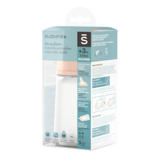 Suavinex Butelka ZERO ZERO antykolkowa 270ml smoczek 3m+ M