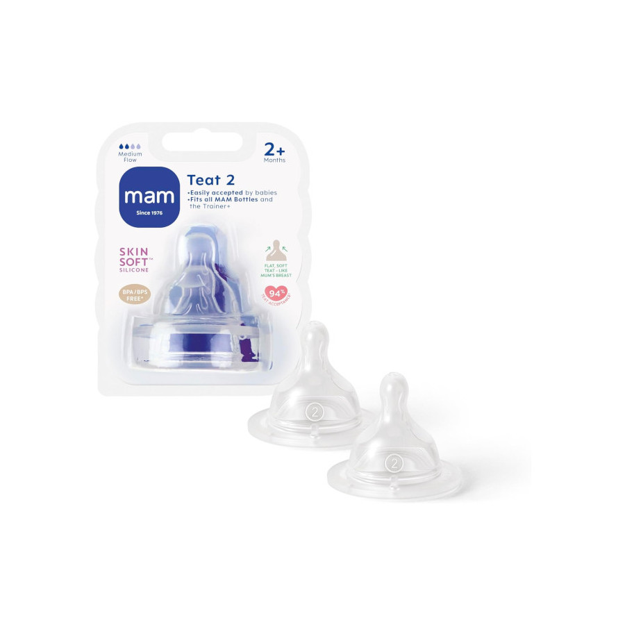 MAM Baby Smoczek do butelki 2m+ 2 średni przepływ 2 sztuki