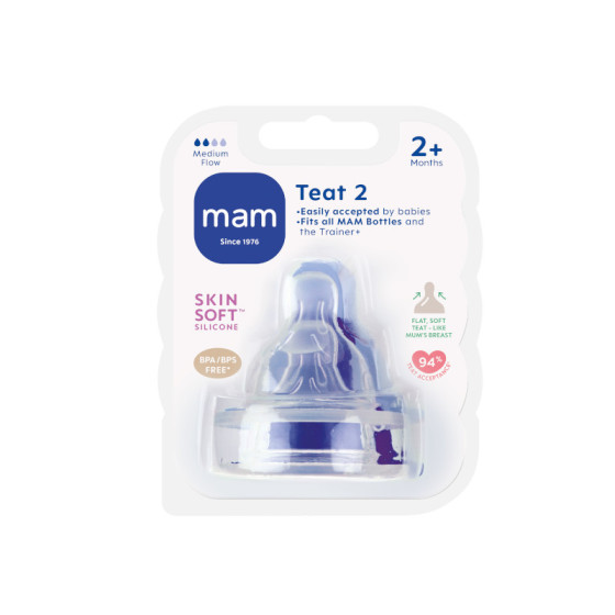 MAM Baby Smoczek do butelki 2m+ 2 średni przepływ 2 sztuki