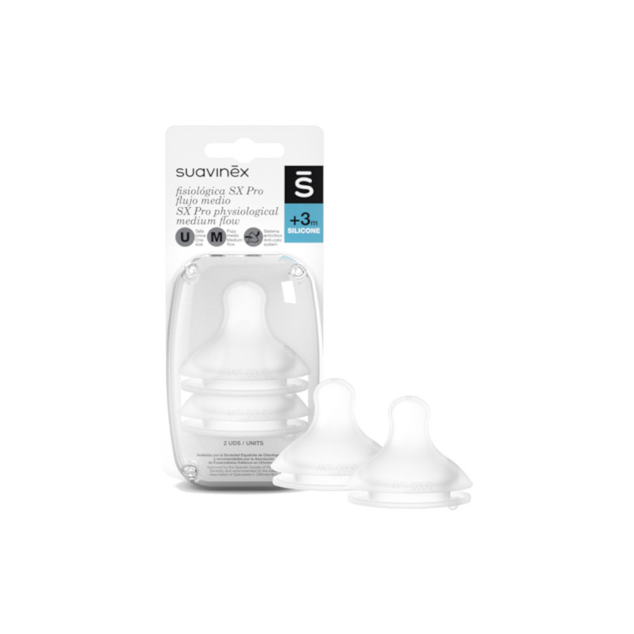 Suavinex Smoczek do butelki SX Pro średni przepływ M 3m+ 2 sztuki