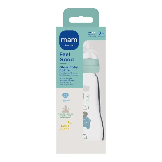 MAM Baby Feel Good szklana butelka 260 ml w opakowaniu