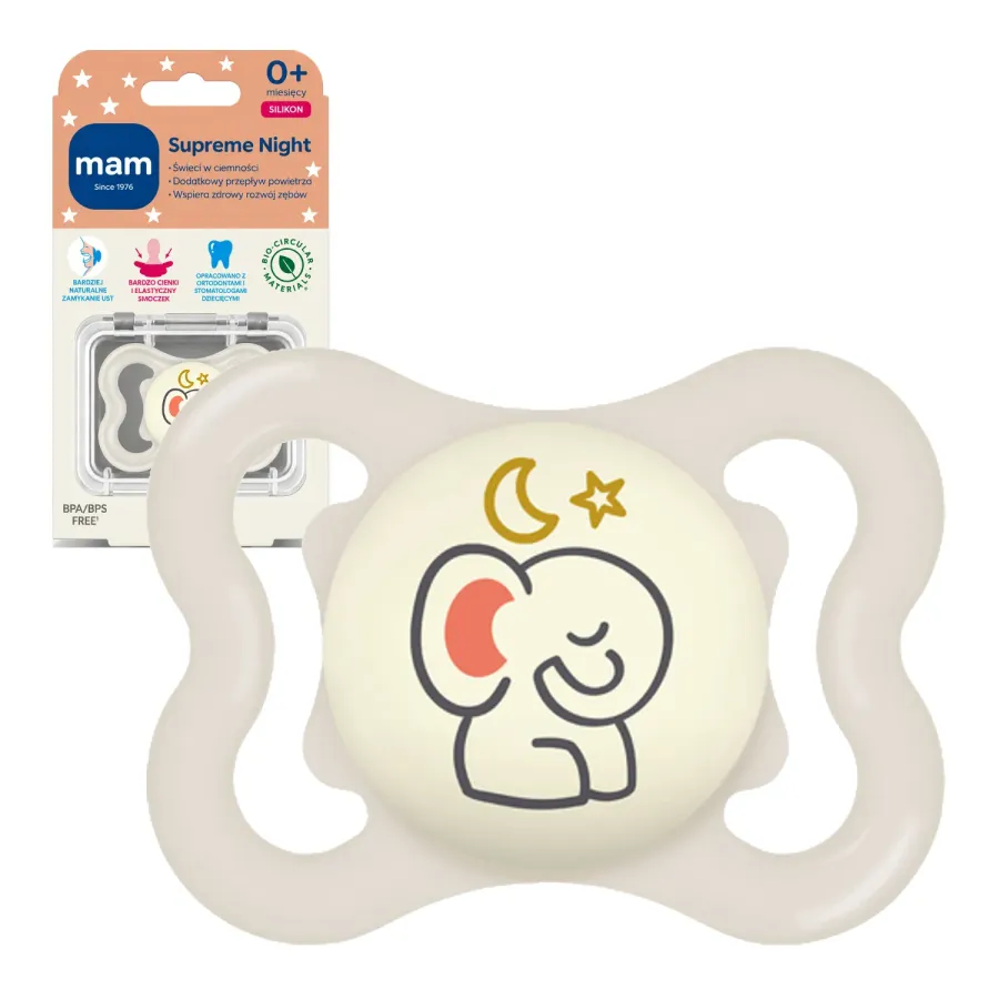 MAM Baby Supreme Night 0m+ smoczek ortodontyczny świecący