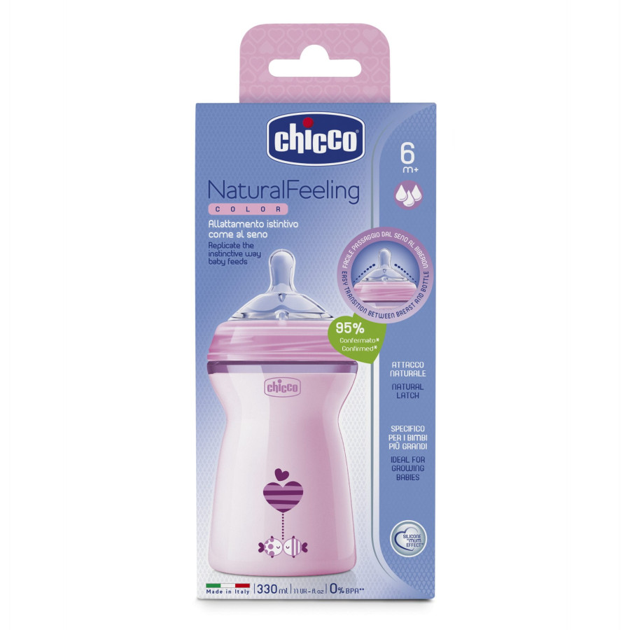 Chicco Butelka Natural Feeling 330ml ze smoczkiem 6m+