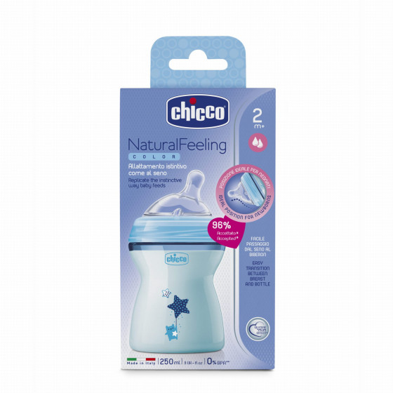 Chicco Butelka Natural Feeling 250ml ze smoczkiem 2m+