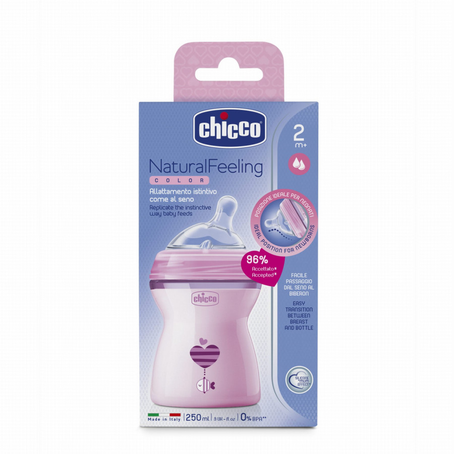 Chicco Butelka Natural Feeling 250ml ze smoczkiem 2m+