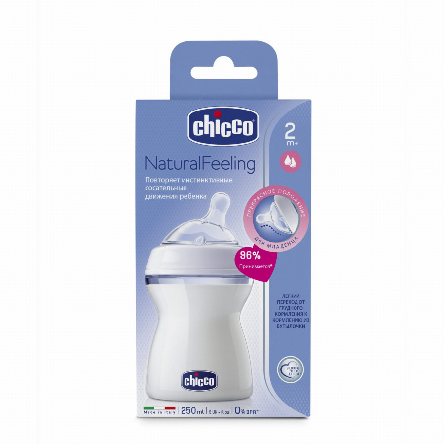 Chicco Butelka Natural Feeling 250ml ze smoczkiem 2m+