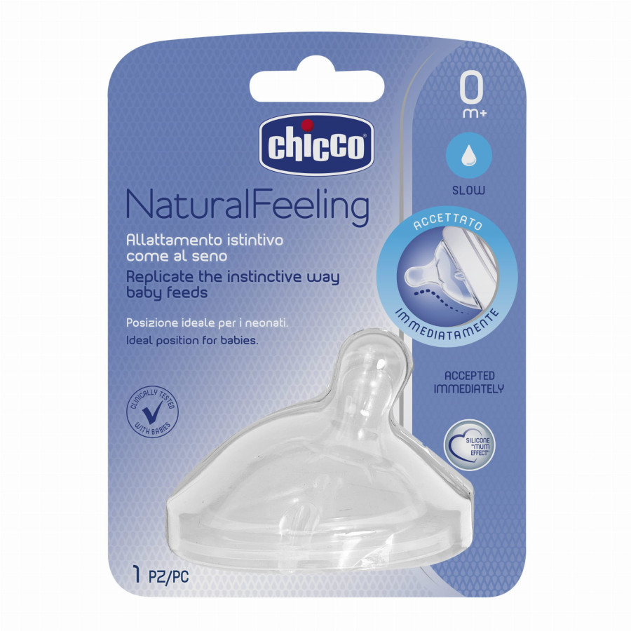 Chicco Smoczek do butelki Natural Feeling 0m+ wolny przepływ 1 sztuka