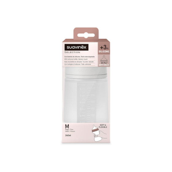 Suavinex Butelka Silikonowa antykolkowa SX PRO 240 ml smoczek M 3m+