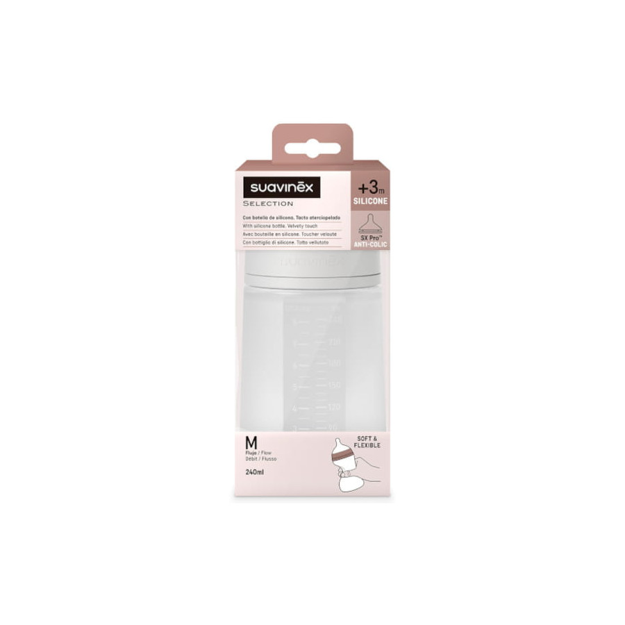 Suavinex Butelka Silikonowa antykolkowa SX PRO 240 ml smoczek M 3m+