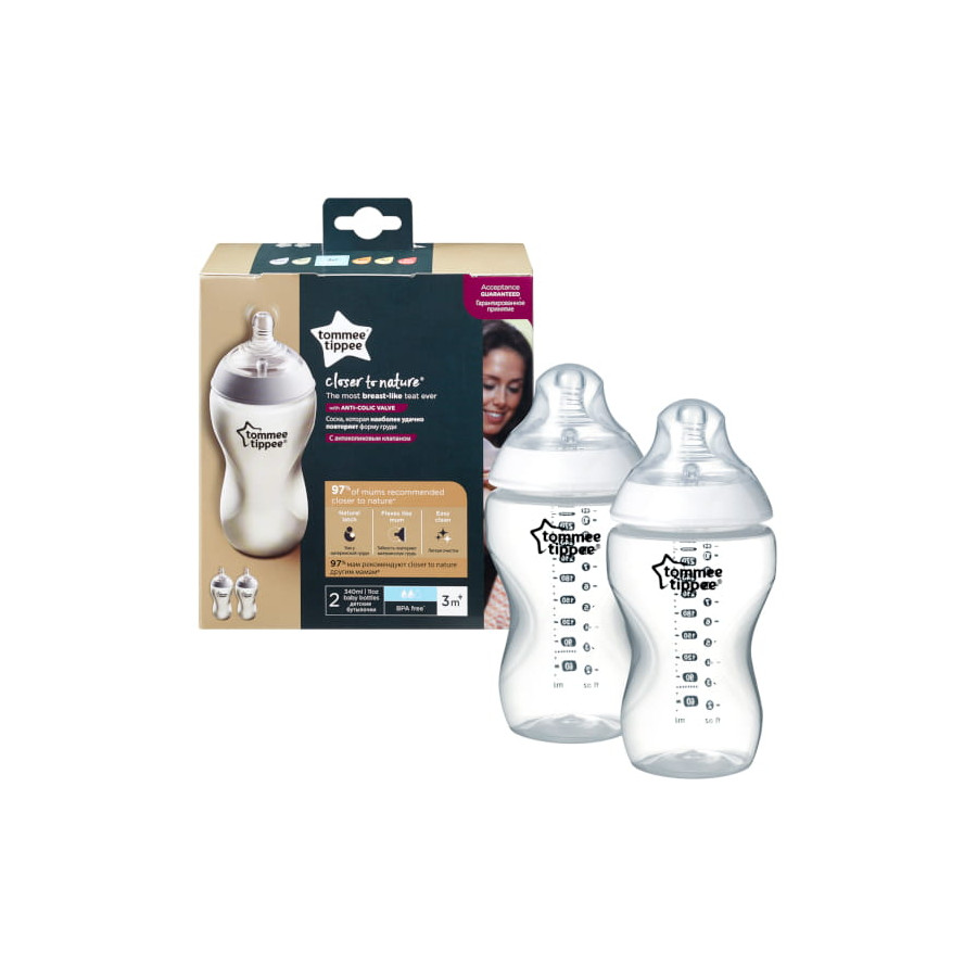 Tommee Tippee Butelka antykolkowa 2x 340ml 3m+ średni przepływ