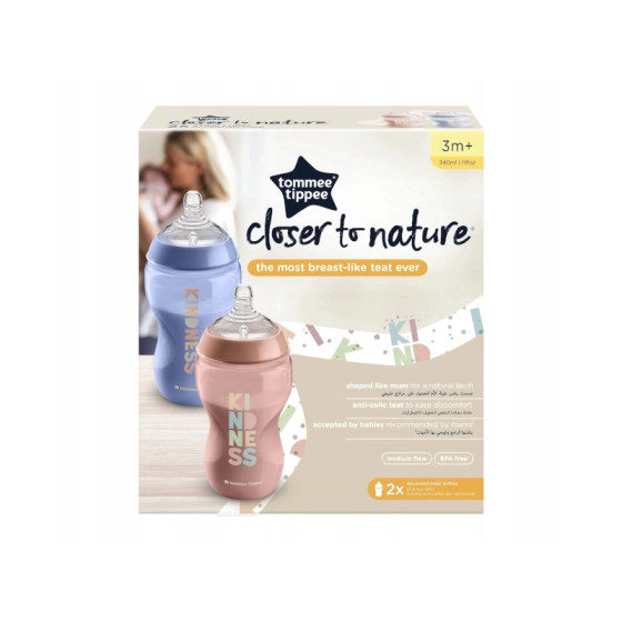 Tommee Tippee Butelka antykolkowa 2x 340ml 3m+ średni przepływ