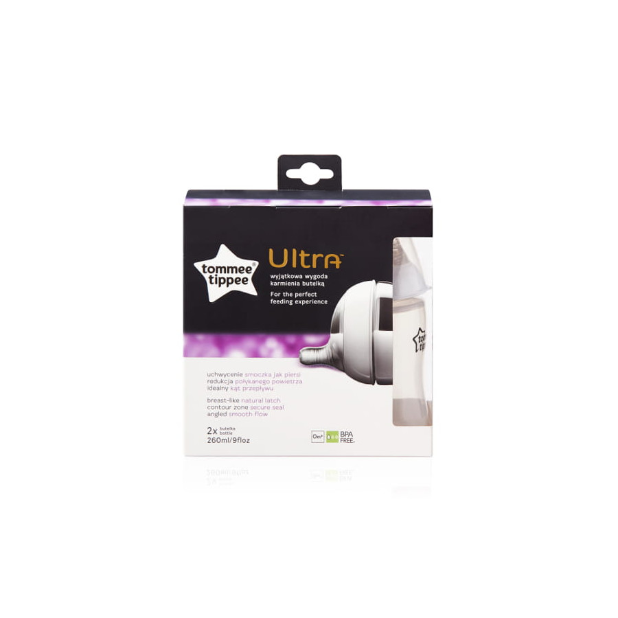 Tommee Tippee Butelka Ultra antykolkowa 2x 260ml 0m+ wolny przepływ